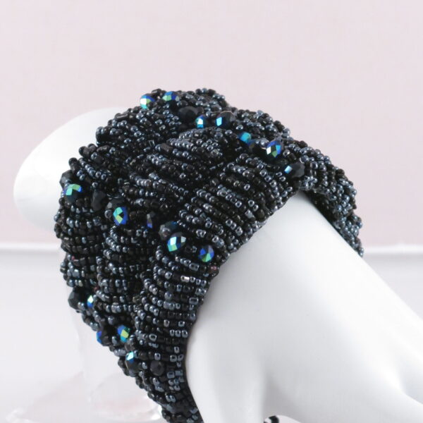 Handwoven Black Seed Bead Statement Bracelet and Ring set with Czech Glass Accents