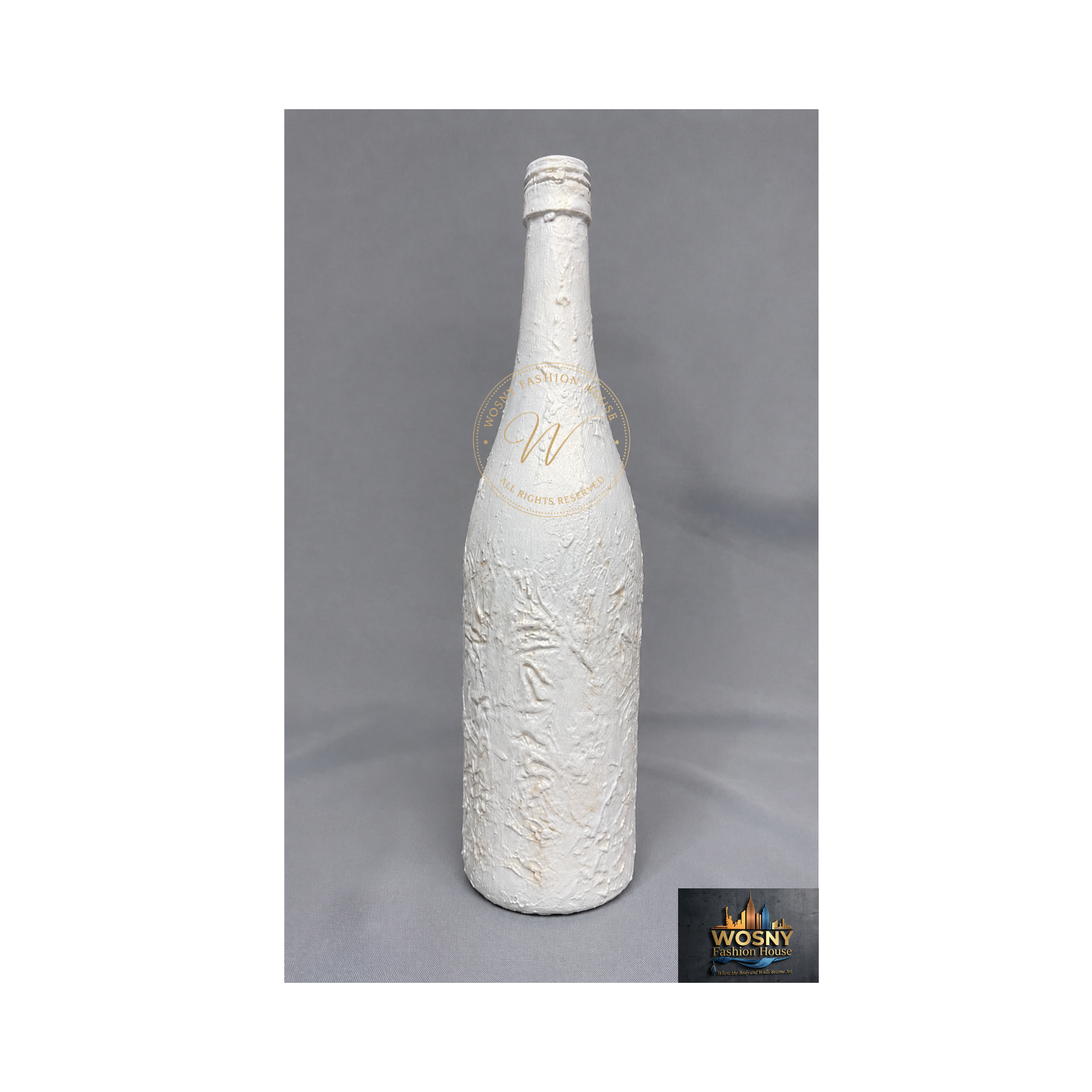 Flash Gold Sculptural Mantel Vignette Set | Handcrafted 3D Floral Leaner Art & Textured Accent Bottle - Image 5