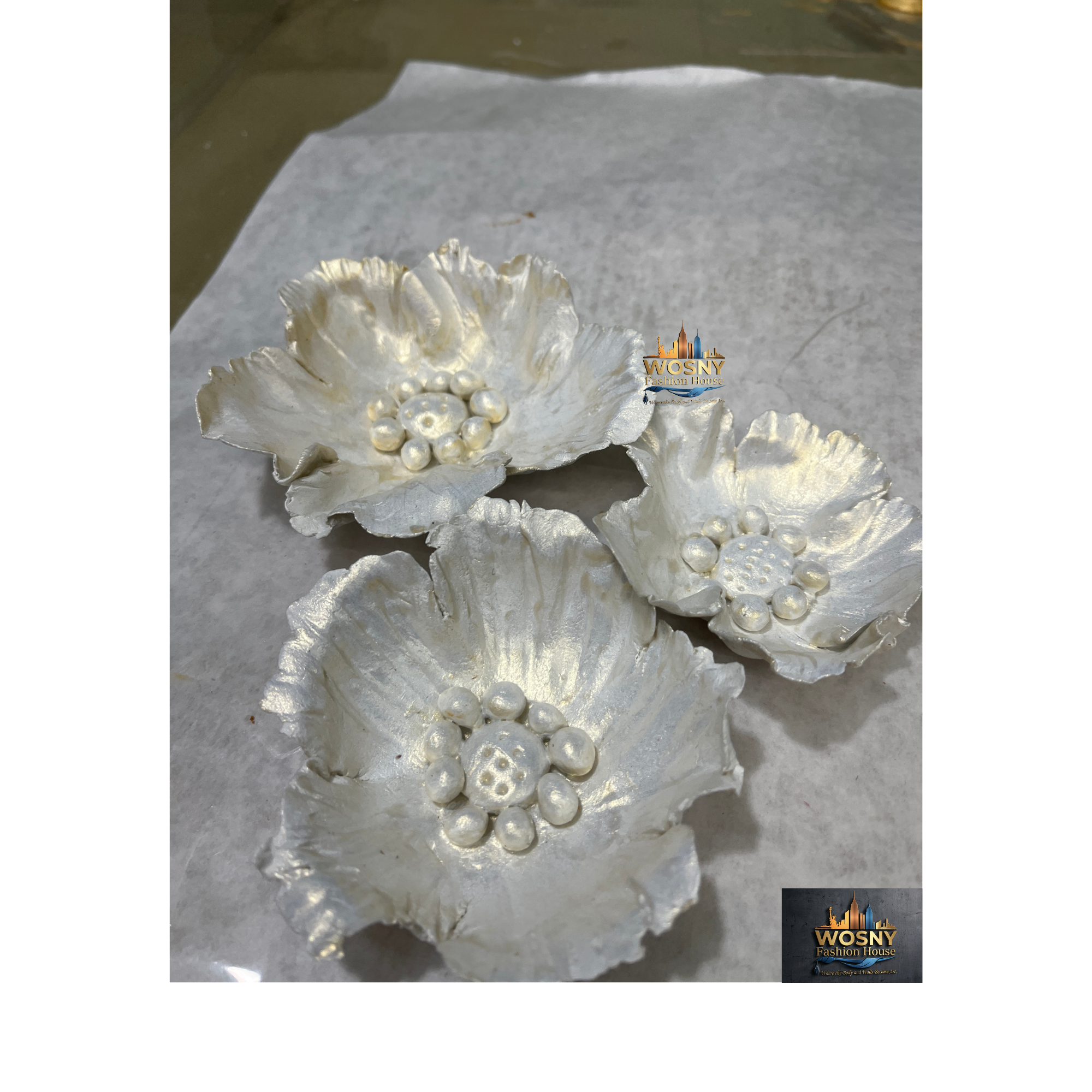 Flash Gold Sculptural Mantel Vignette Set | Handcrafted 3D Floral Leaner Art & Textured Accent Bottle - Image 3
