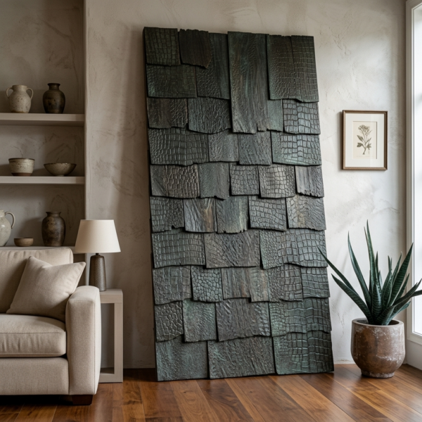 Custom Luxury Exotic Wood Shingle Lean-Against Statement Panel
