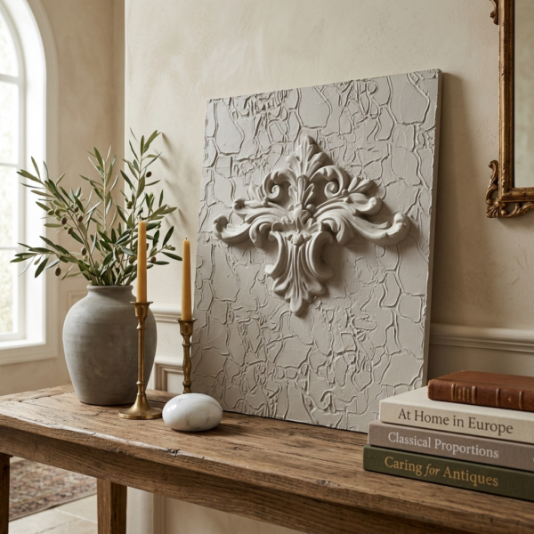 Hand-Finished Decorative Relief Panel | Lean-Against Mantel Accent