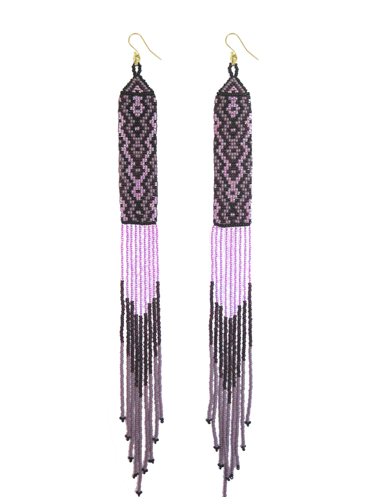 Geometric Diamond Extra Long Seed Bead Statement Earrings - Image 2
