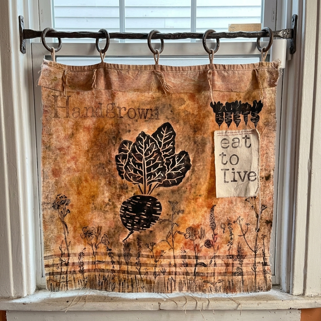 Hand-Dyed Muslin Café Curtain – Handmade Kitchen Window Treatment (Wabi-Sabi Style) - Image 4