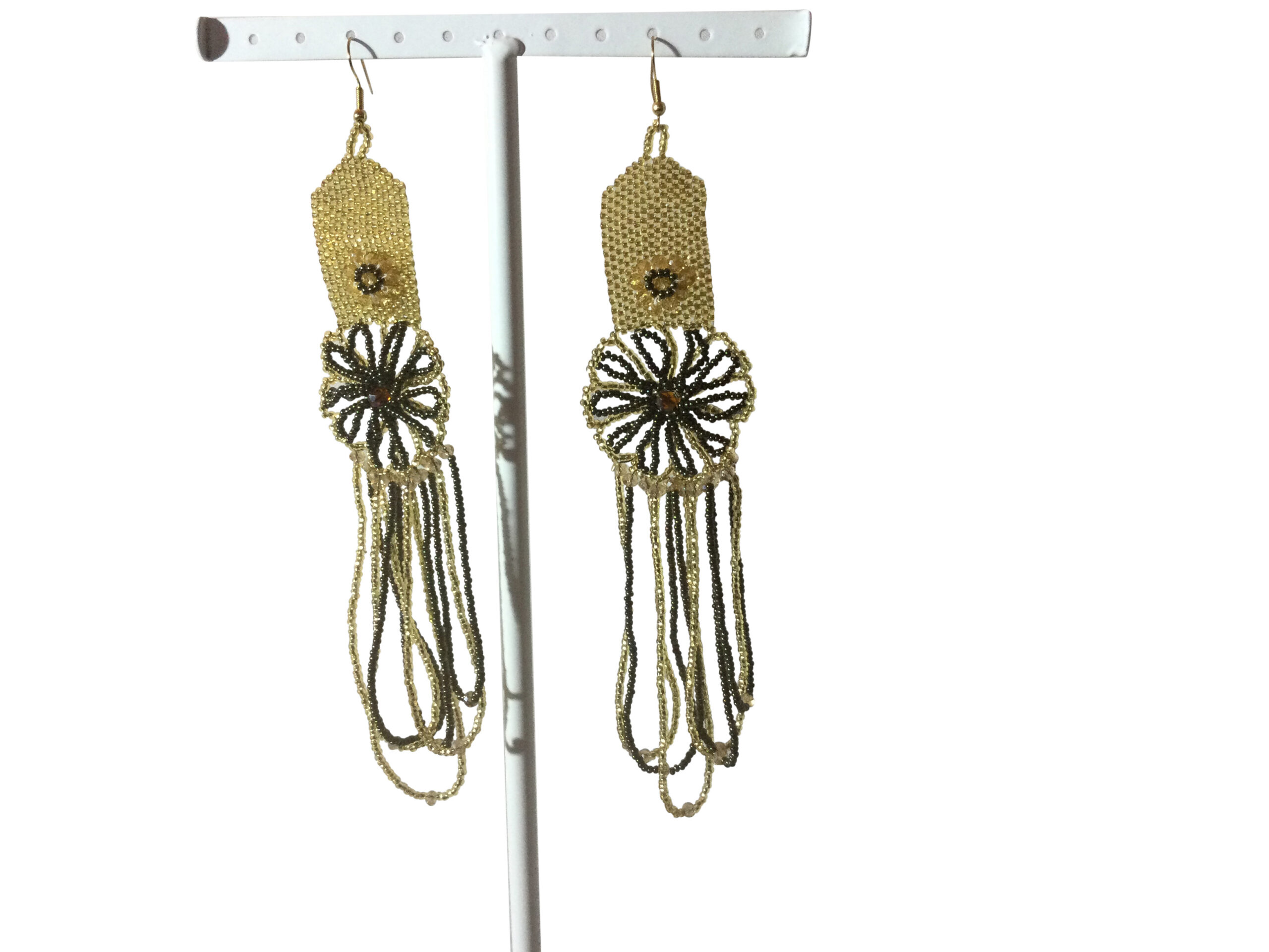 Marigold Loop Statement Earrings | Extra Long Floral Seed Bead Earrings - Image 9