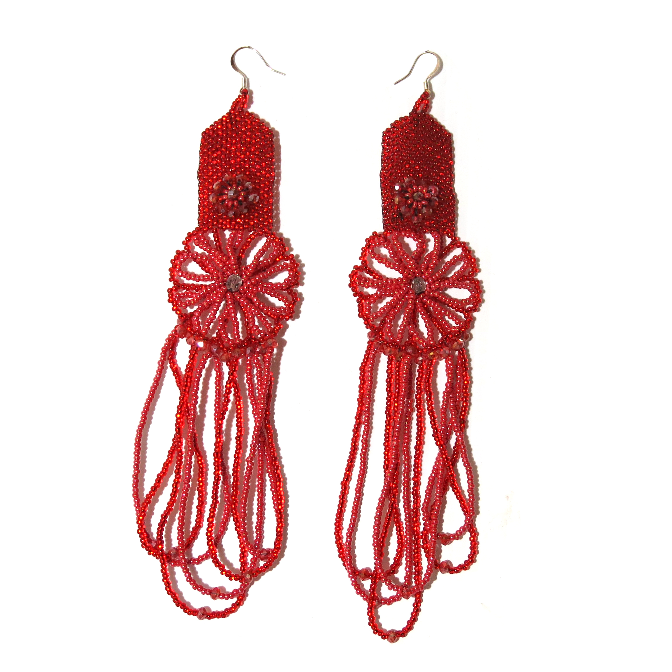 Marigold Loop Statement Earrings | Extra Long Floral Seed Bead Earrings - Image 11
