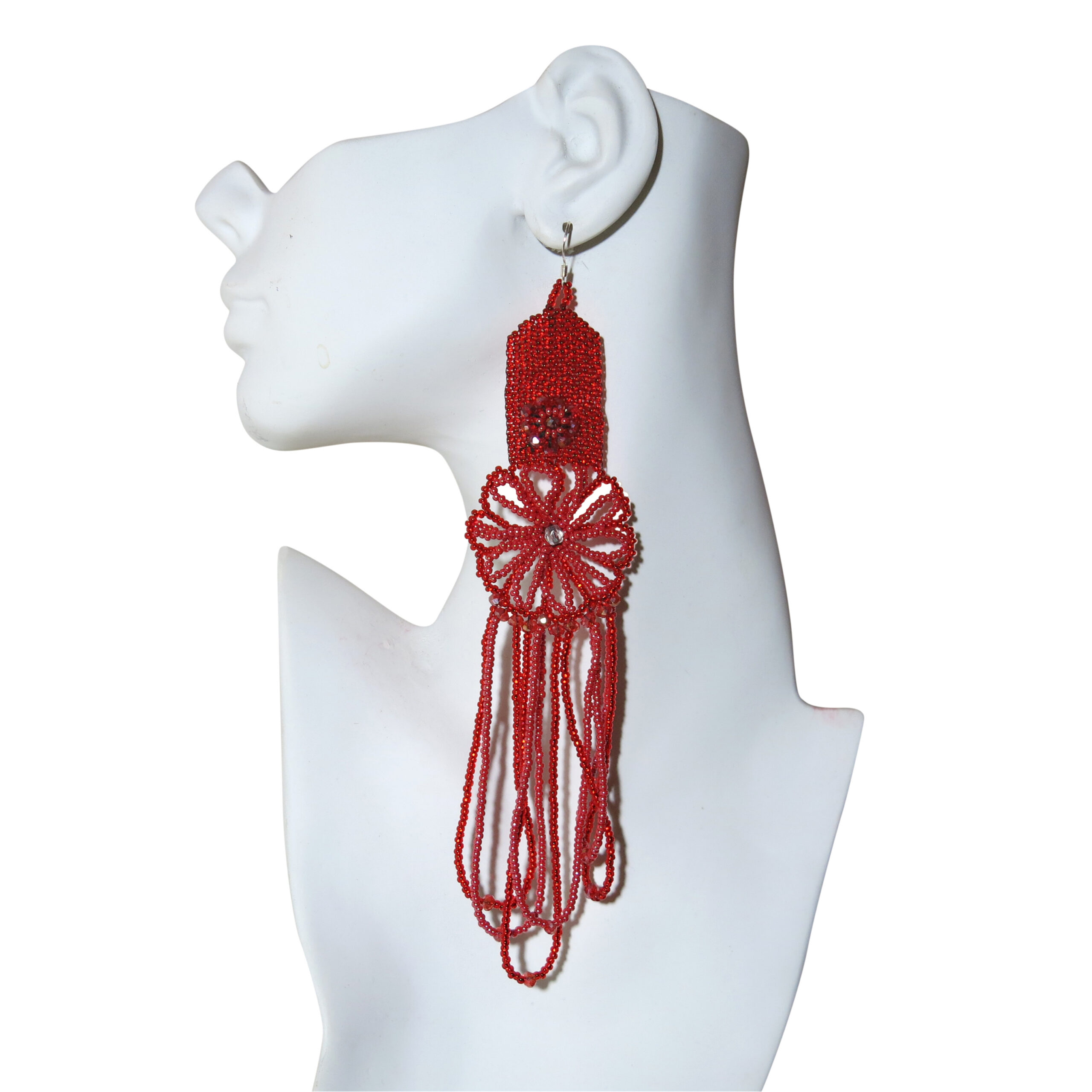 Marigold Loop Statement Earrings | Extra Long Floral Seed Bead Earrings - Image 10