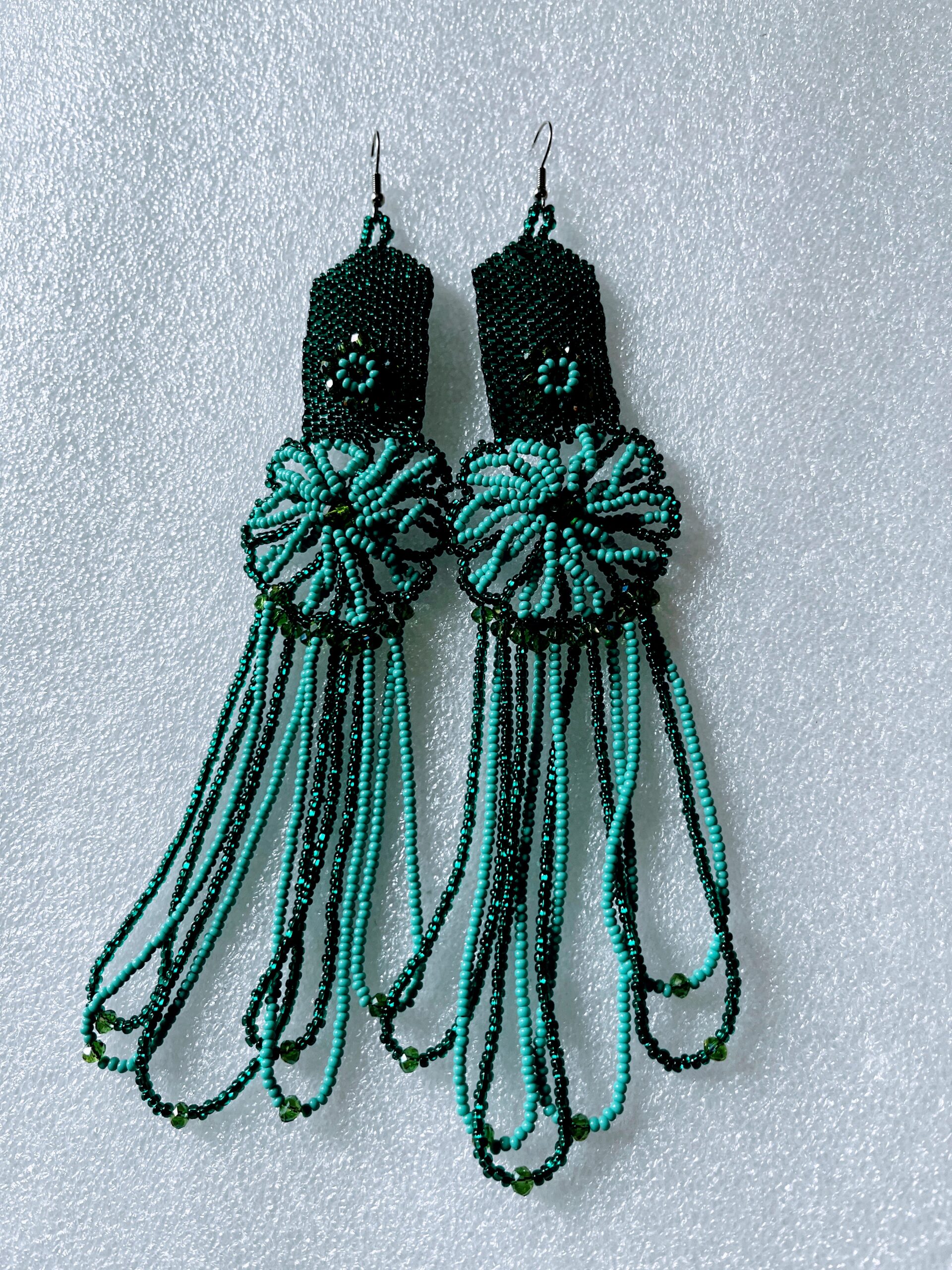 Marigold Loop Statement Earrings | Extra Long Floral Seed Bead Earrings - Image 16