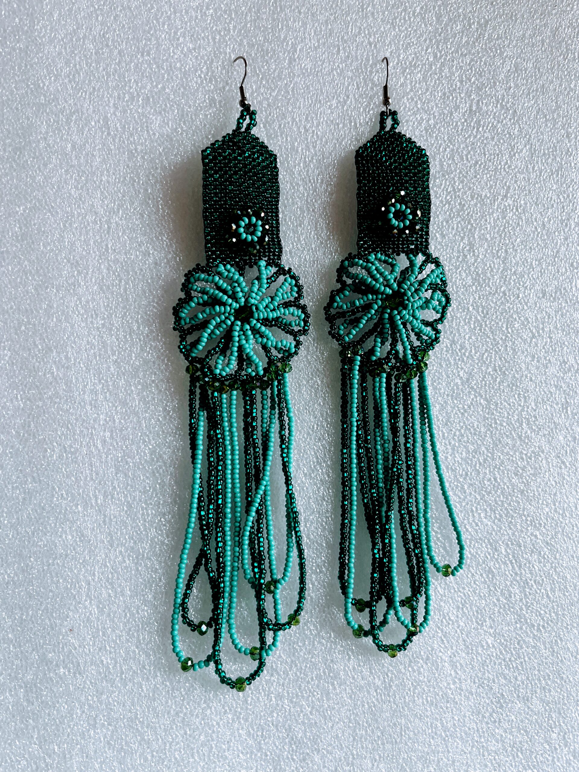 Marigold Loop Statement Earrings | Extra Long Floral Seed Bead Earrings - Image 12