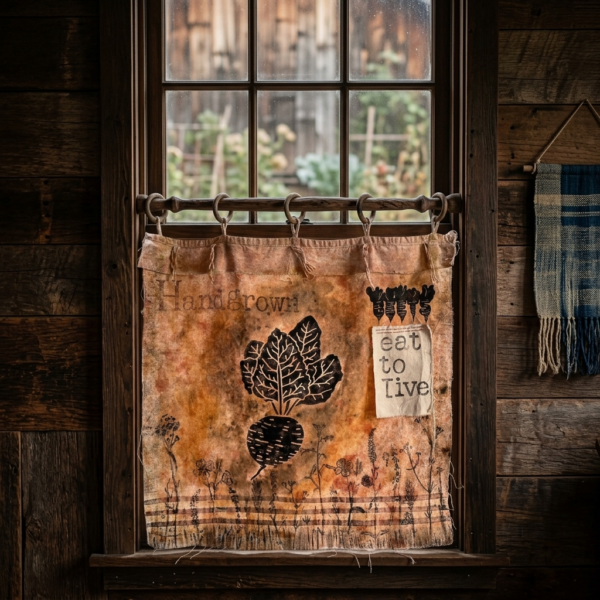 Hand-Dyed Muslin Café Curtain – Handmade Kitchen Window Treatment (Wabi-Sabi Style)