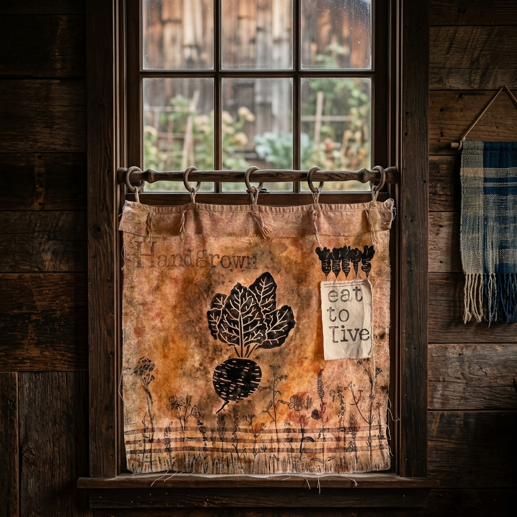 Hand-Dyed Muslin Café Curtain – Handmade Kitchen Window Treatment (Wabi-Sabi Style)