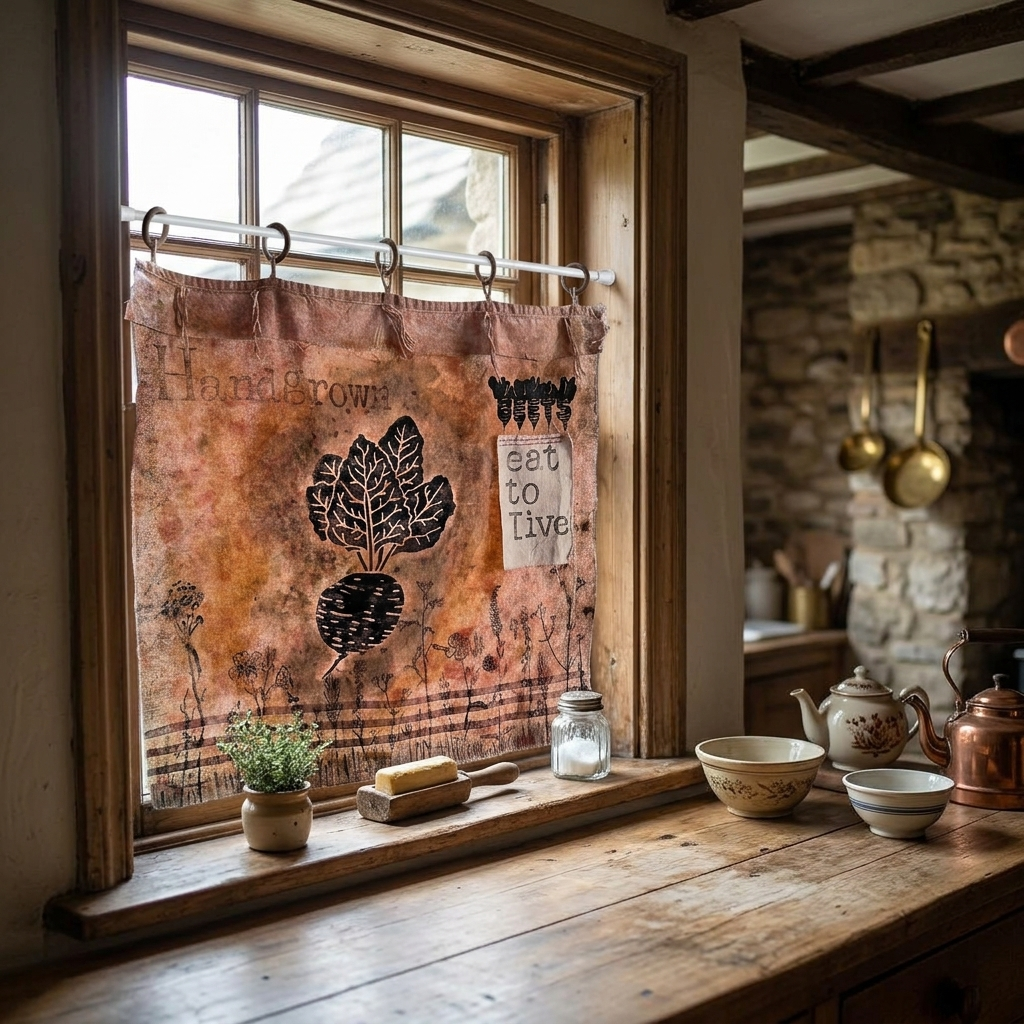 Hand-Dyed Muslin Café Curtain – Handmade Kitchen Window Treatment (Wabi-Sabi Style) - Image 3