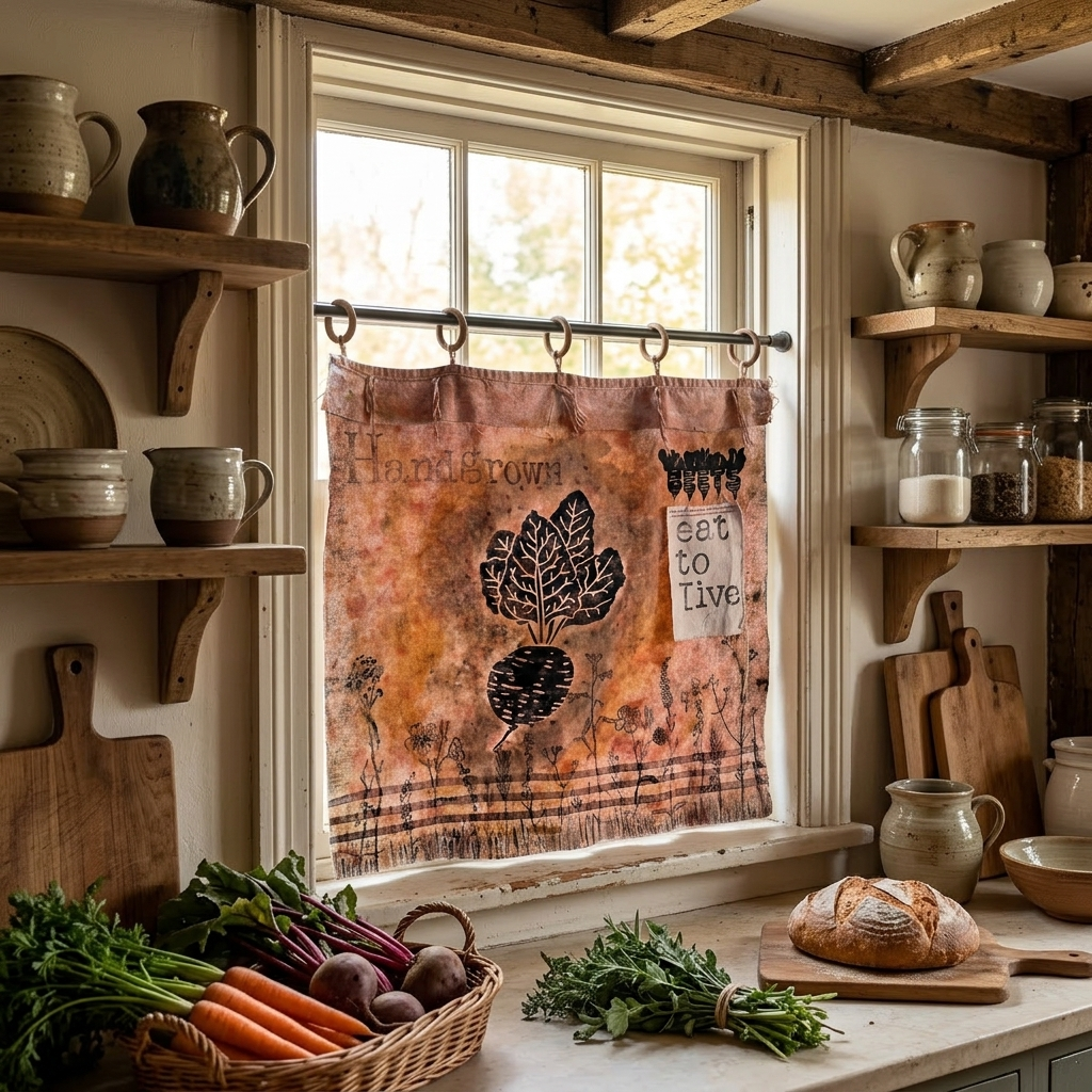 Hand-Dyed Muslin Café Curtain – Handmade Kitchen Window Treatment (Wabi-Sabi Style) - Image 2