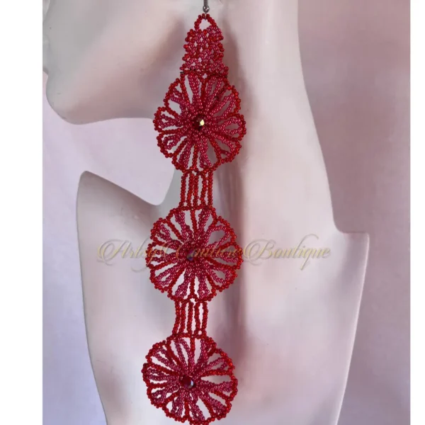 Marigold Triple Bloom Statement Earrings | Handwoven Seed Bead Earrings