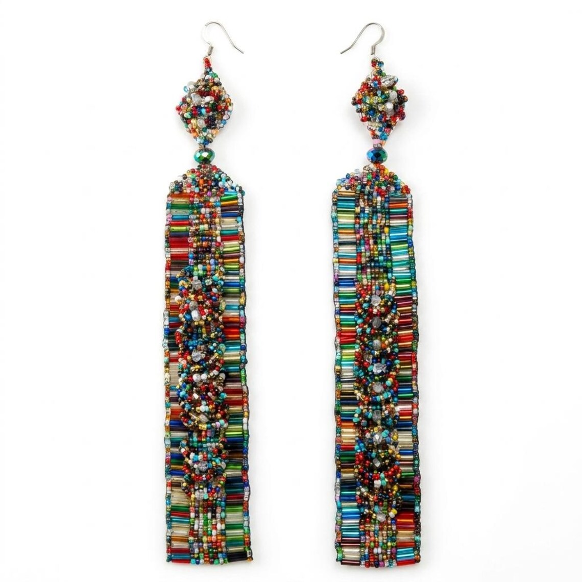 Multicolor Statement Earrings | Long Beaded Earrings for Elegant Evening Wear - Image 3