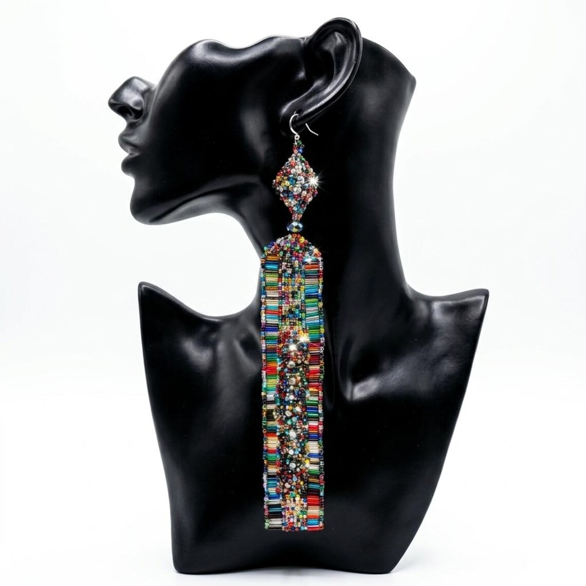 Multicolor Statement Earrings | Long Beaded Earrings for Elegant Evening Wear - Image 7