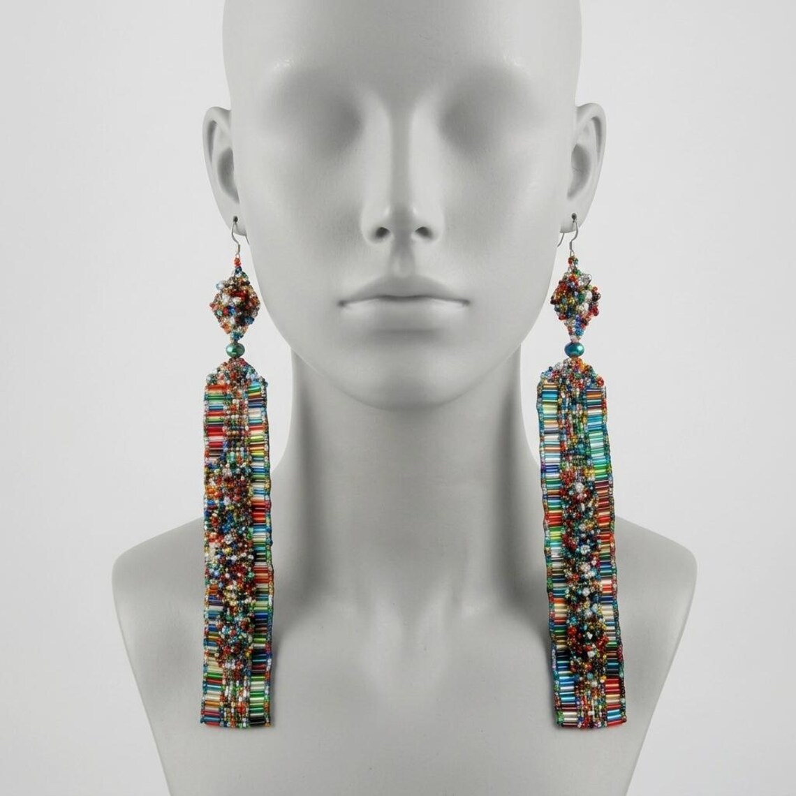 Multicolor Statement Earrings | Long Beaded Earrings for Elegant Evening Wear - Image 4