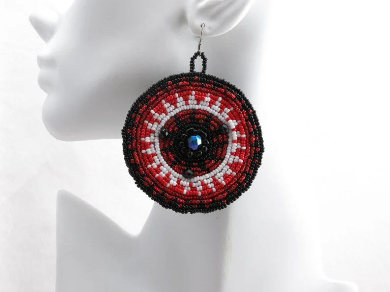 Maya sunburst Seed Bead earrings, Boho earrings - Image 4