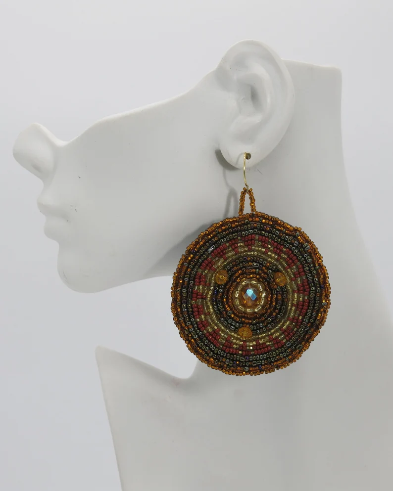Maya sunburst Seed Bead earrings, Boho earrings - Image 2