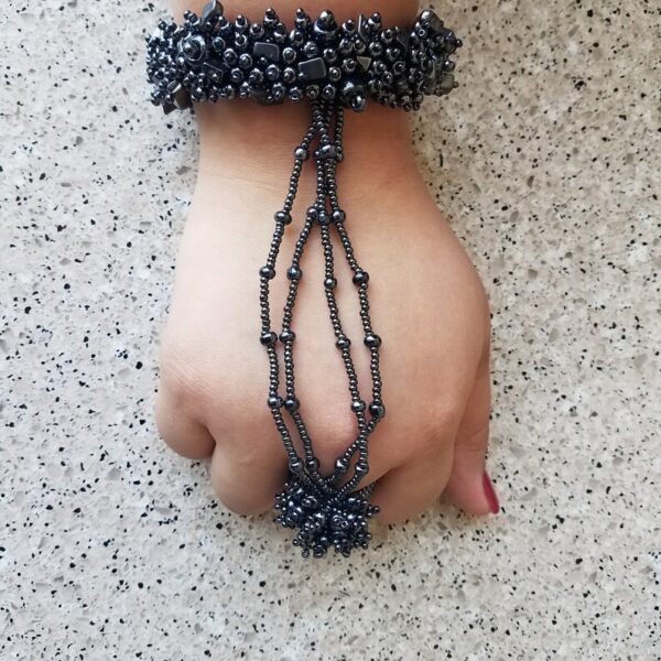 Pewter Ringlet – seed bead statement bracelet
