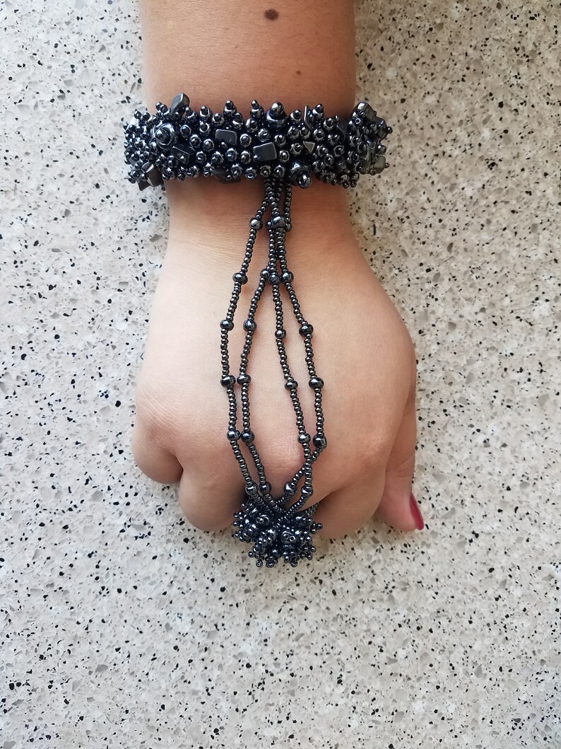 Pewter Ringlet – seed bead statement bracelet