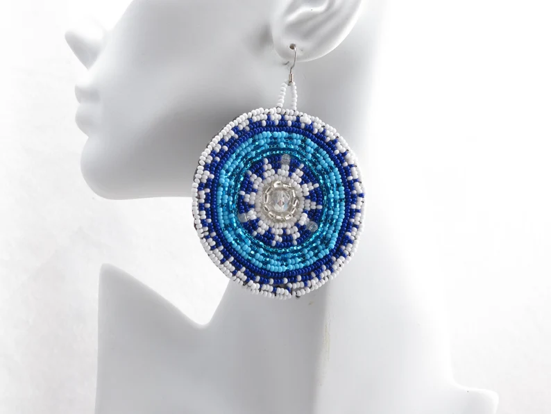 Maya sunburst Seed Bead earrings, Boho earrings - Image 3