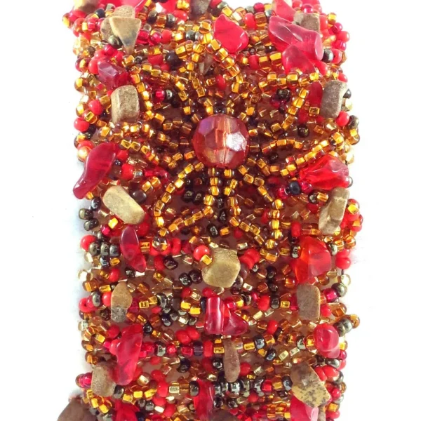 Handmade Golden Starlight Seed Bead Bracelet | Red & Gold Statement Bracelet