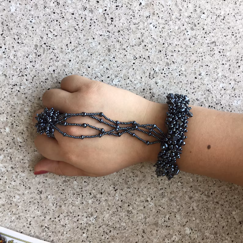 Pewter Ringlet – seed bead statement bracelet - Image 5
