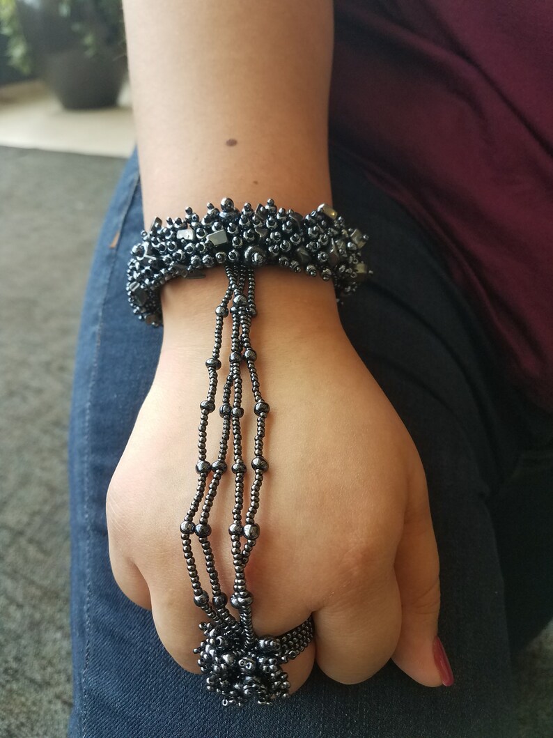 Pewter Ringlet – seed bead statement bracelet - Image 3
