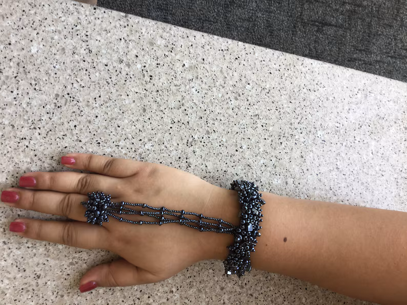 Pewter Ringlet – seed bead statement bracelet - Image 4