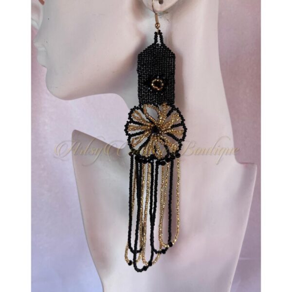 Marigold Loop Statement Earrings | Extra Long Floral Seed Bead Earrings
