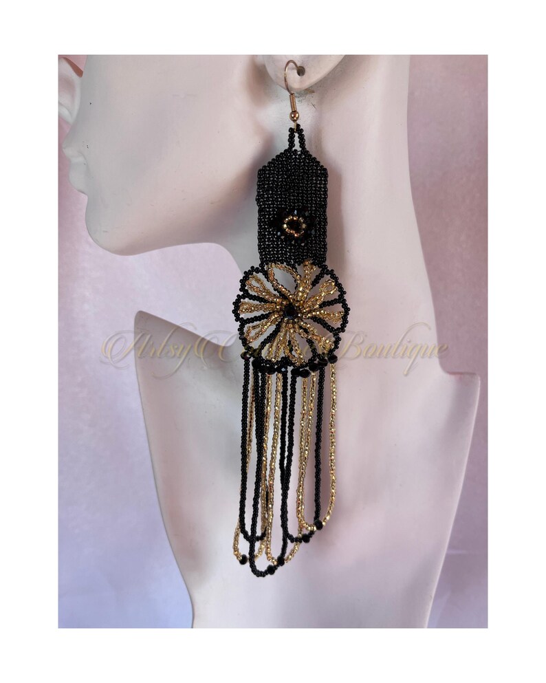 Marigold Loop Statement Earrings | Extra Long Floral Seed Bead Earrings