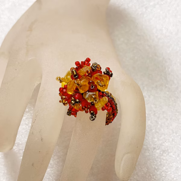 Vintage Adjustable Gemstone Cluster Ring, Woven Bead Ring