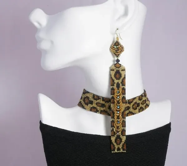 Leopard Seed Bead Choker & Earring Set