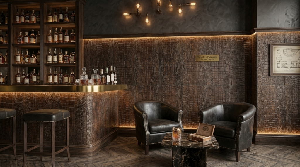 Exotic Cigar bar featuring exotic wood finish walls