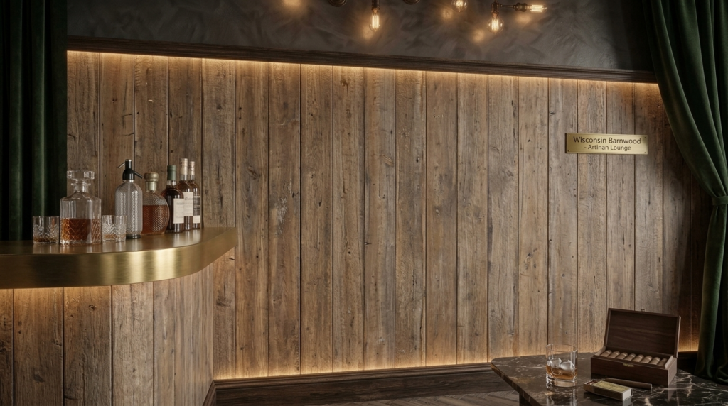 barnwood cigar bar displaying regular barnwood walls