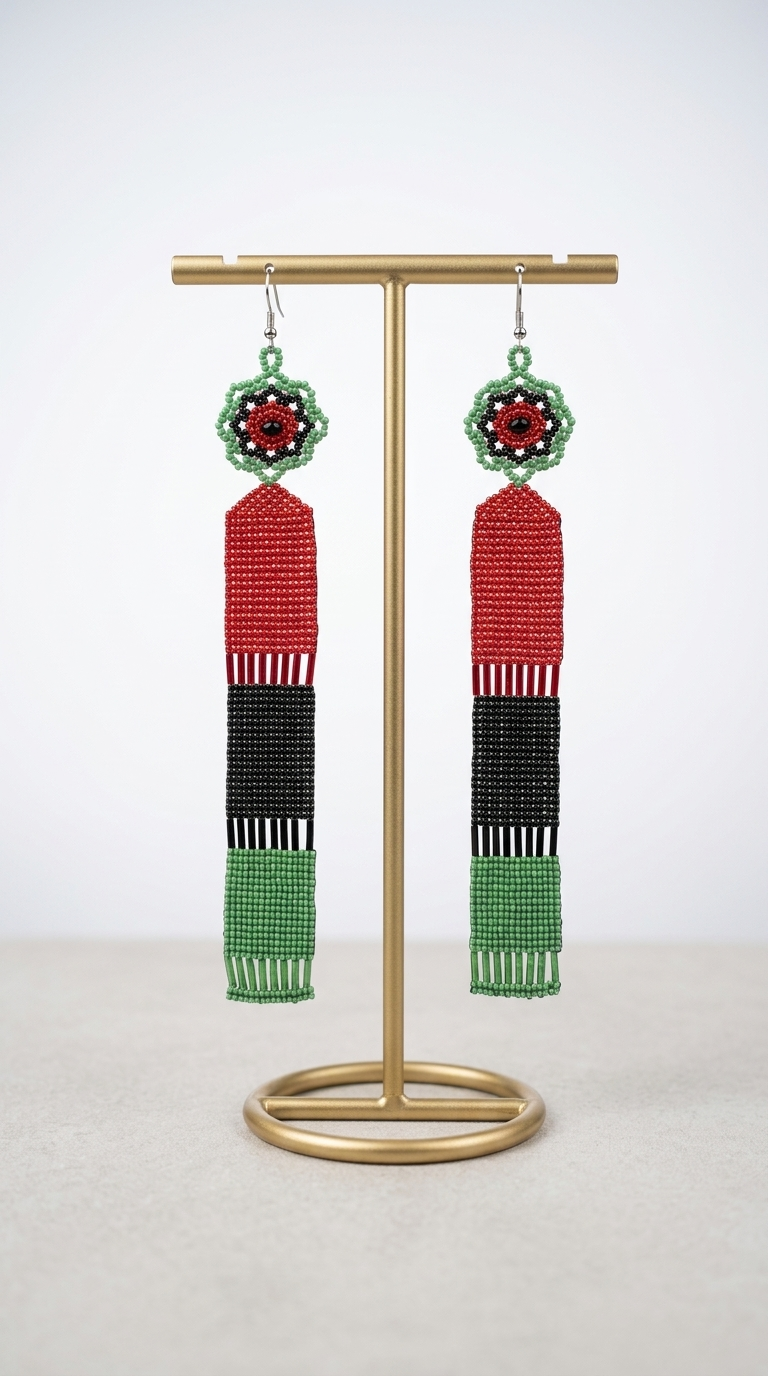 Handcrafted Pan-African beaded statement earrings by Artsy Couture Boutique