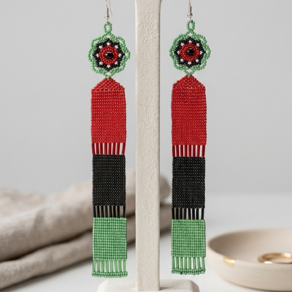 Handcrafted Pan-African beaded statement earrings by Artsy Couture Boutique