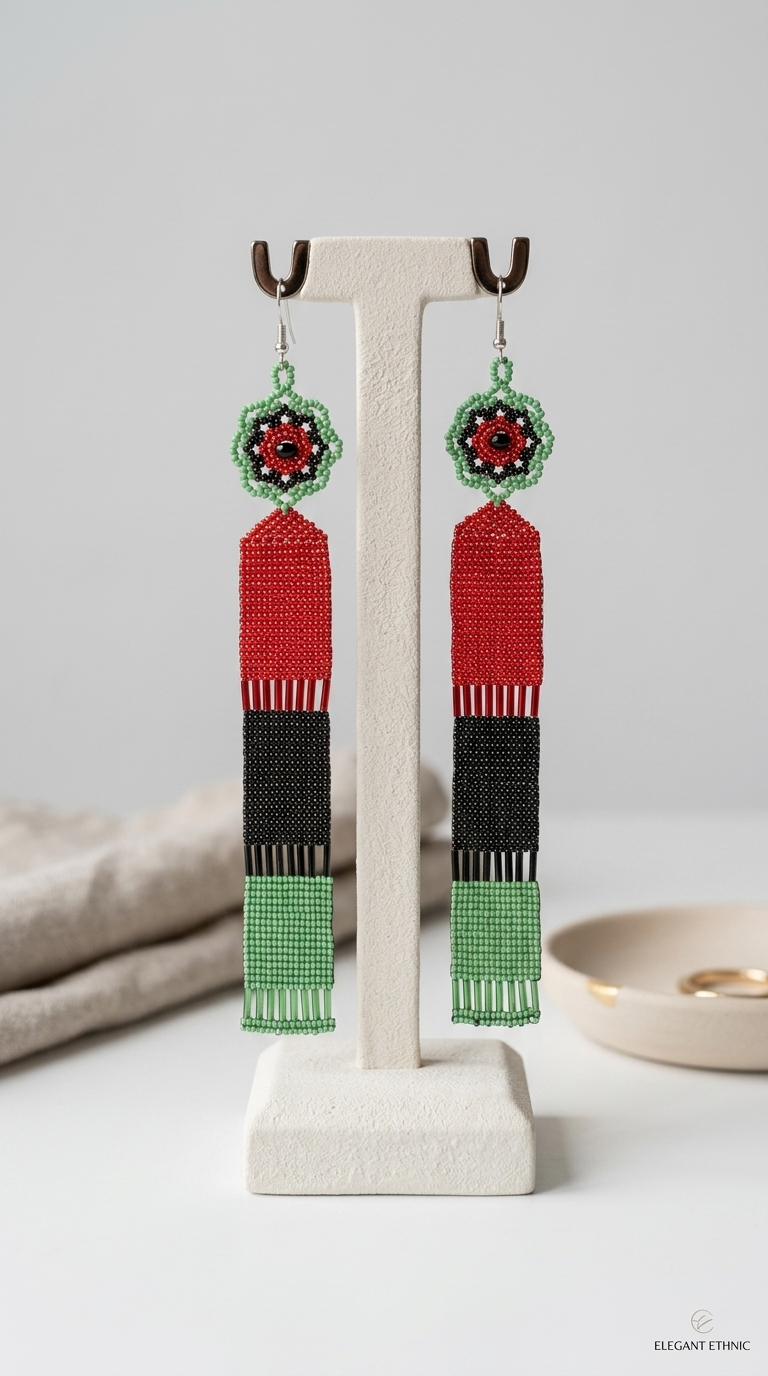 Handcrafted Pan-African beaded statement earrings by Artsy Couture Boutique