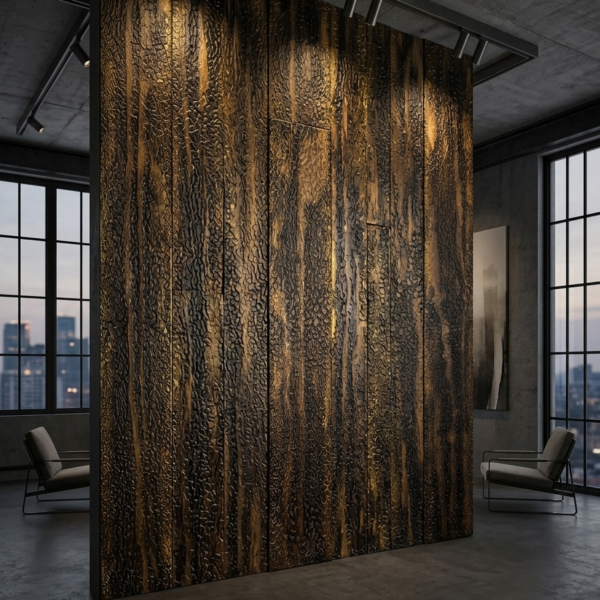 Python textured wood wall panels with hand-finished python-inspired surface