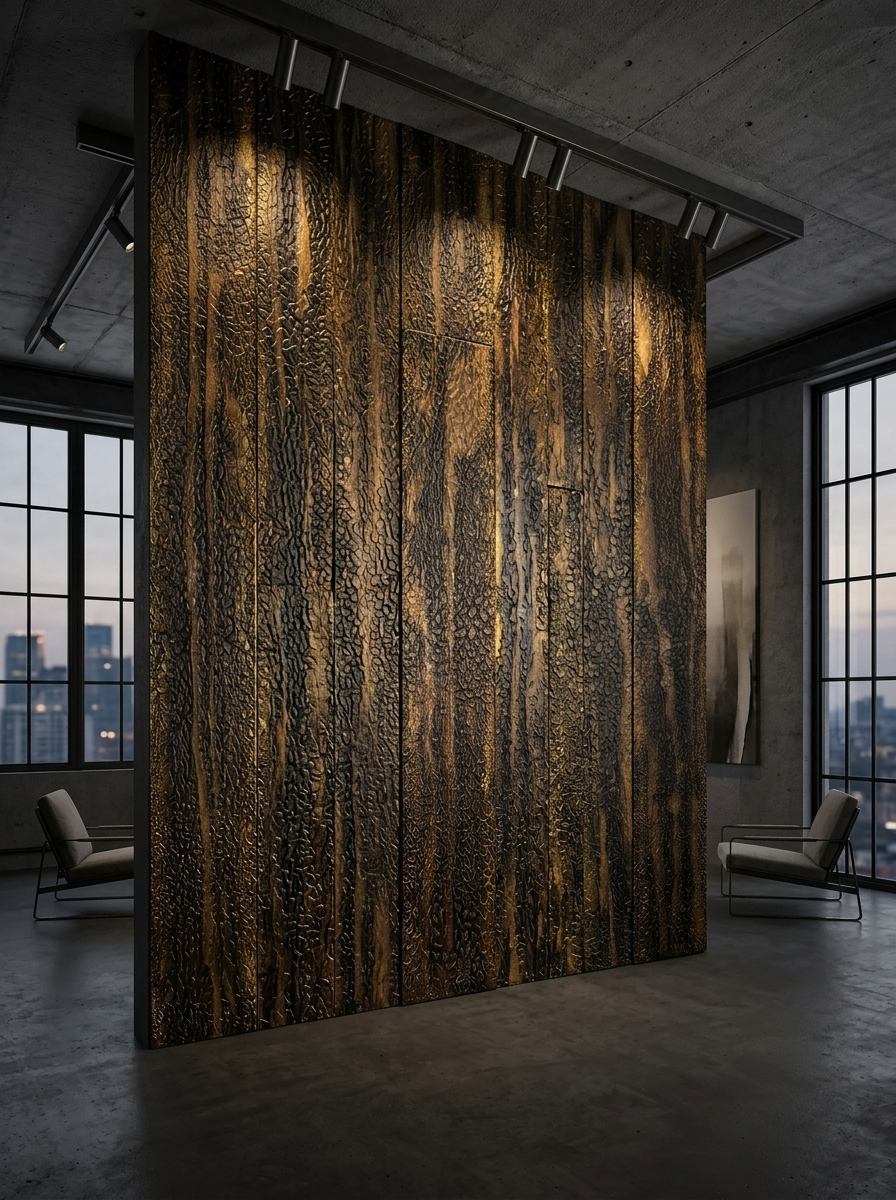 Python textured wood wall panels with hand-finished python-inspired surface