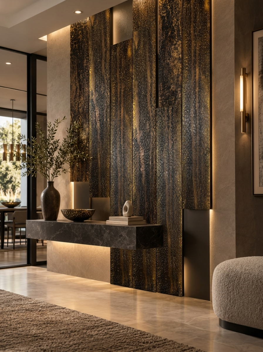Python textured wood wall panels with hand-finished python-inspired surface
